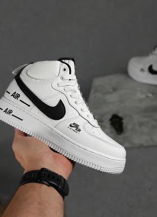 Жіночі кросівки nike air force 1 double air високі білі з чорним еврозим / жіночі кросівки найк1 фото