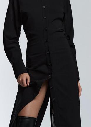 Платье рубашка черное zara миди базовое