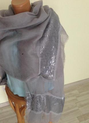 Палантин, легкий шарф ,светло серый с паетками германия1 фото
