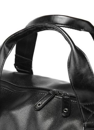 Мужская кожаная чёрная стильная дорожная модная спортивная сумка с отделом для обуви4 фото