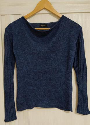 Синій светр з люрексом.італійський пуловер з бавовни.