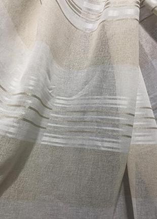Тюль лен бело-бежевого цвета в полоску1 фото