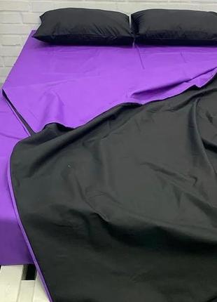 Комплект постельного белья однотонный, фиолетовый + черный, 💯 хлопок