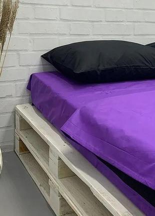 Комплект постельного белья однотонный, фиолетовый + черный, 💯 хлопок2 фото