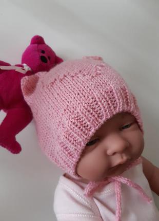 В'язаний чепчик babycat(кошеня) на 0-3міс.