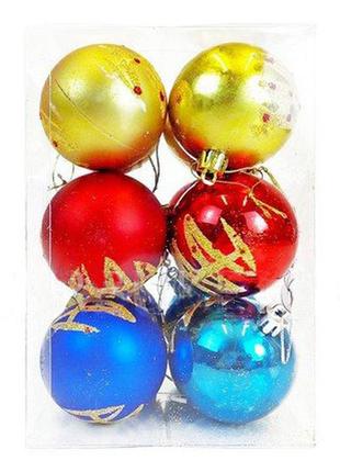 Елочные шары с елочкой, 12 шт, 6 см (колба 12 шт)