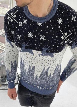 Теплый новогодний свитер с принтом для пары мужской и женский