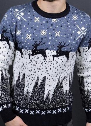 Теплий новорічний светр з принтом для пари чоловічий і жіночий