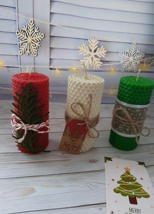 Новогодний набор свечей из вощины новогодний декор новогодний подарок3 фото