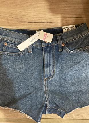 Шорты джинсовые 🌟 высокая талия оригинал pink1 фото