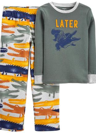 Пижама для мальчика крокодил трикотажный реглан с флисовыми штанами бренд картерс carter's