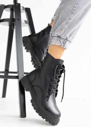 Женские ботинки кожаные зимние черные udg 21151/1а набивная шерсть1 фото