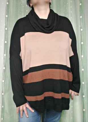 Теплый и мягкий трехцветный свитер с хомутом, оверсайз1 фото