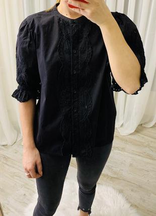 Шикарная блуза с выбитой вышивкой от торshop рр s-m 100%cotton1 фото