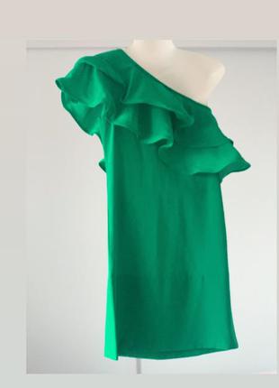 Красиве зелена сукня на одне плечо4 фото