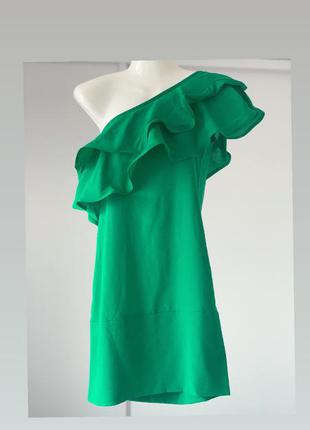 Красиве зелена сукня на одне плечо3 фото