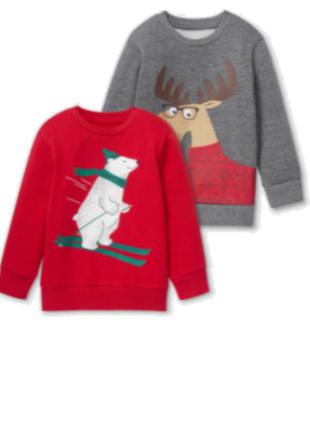 Теплый свитшот кофта для мальчика внутри флис c&a  новогодний принт  снеговик  лось
