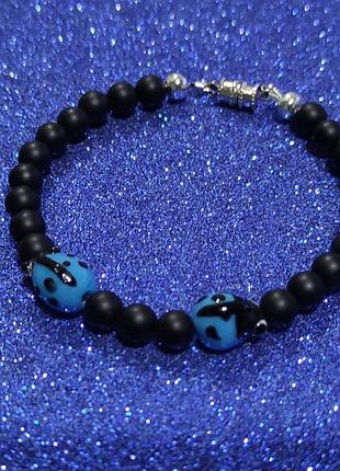 Розпродаж.браслет-божья коровка 18 см.шунгит.лемпворк.
