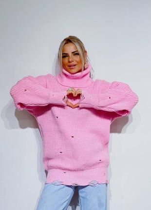 Удлинённый теплый мягкий объёмный свитер туника рванка7 фото