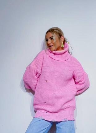 Удлинённый теплый мягкий объёмный свитер туника рванка8 фото