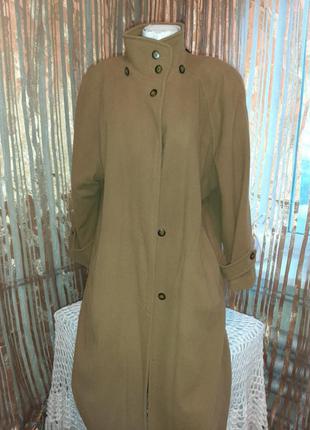 Шикарное пальто 2в1 винтаж дизайн с переложной шерсть, кашемир горчичного цвета5 фото