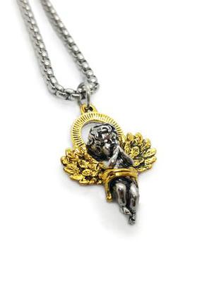 👼🌸 миниатюрный кулон на цепочке "ангел" золото и серебро