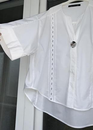 Zara стильная белая  рубашка оверсайз с вставками из шитья4 фото