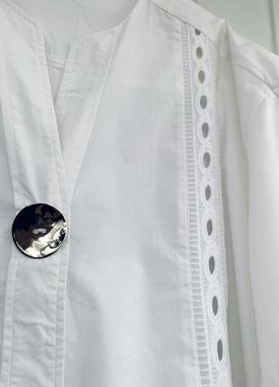 Zara стильная белая  рубашка оверсайз с вставками из шитья6 фото