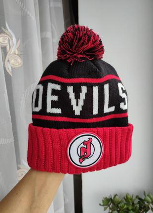 Шапка mitchell & ness new jersey devils nhl 55-59 вязаная шапка с помпоном