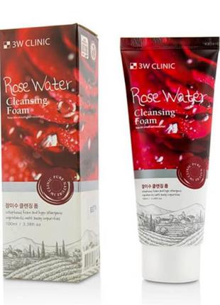 Увлажняющая пенка для умывания с розовой водой 3w clinic rose water cleansing foam