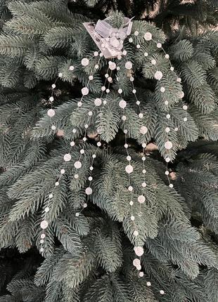 Новогоднее украшение бусы с бантом белые кристаллы3 фото