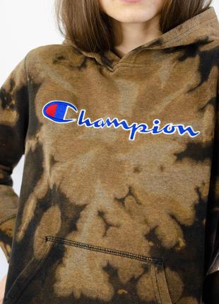 Champion худи тай дай, oversize tie dye свитшот, кофта с капюшоном с вышитым лого