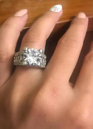 Кільце перстень з великим каменем алмаз срібло масивно перстень9 фото