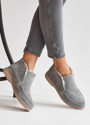 Жіночі черевики шкіряні зимові сірі на хутрі