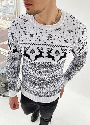 Теплий новорічний светр з принтом парний жіночий та чоловічий2 фото