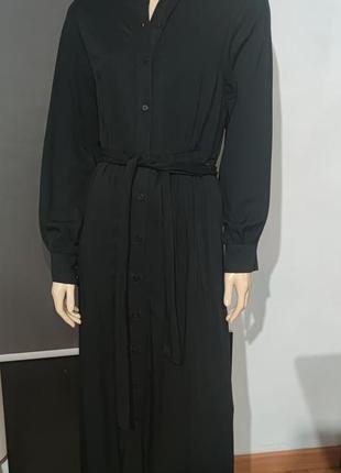 Чёрное вечернее платье в пол с поясом на завязке и карманами h&m3 фото