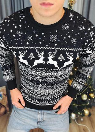 Теплий новорічний светр з принтом парний жіночий та чоловічий3 фото