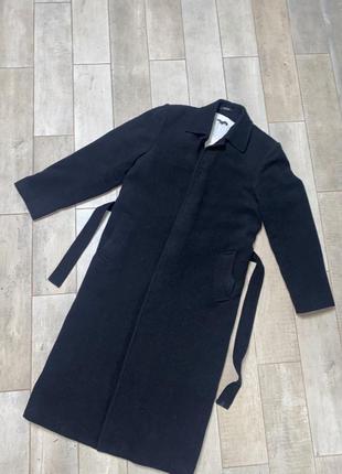 Длинное утеплённое классическое пальто,серое пальто с поясом1 фото