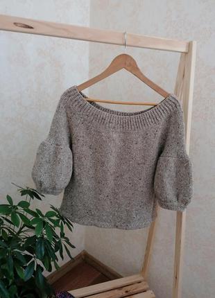 Меланжевий теплий светр з рукавами-буфами moda international, р. m/l