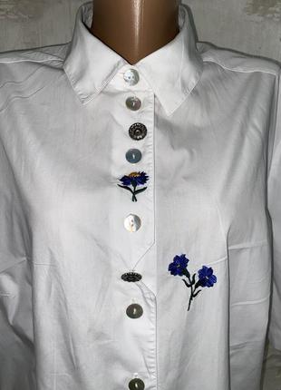 Белая рубашка с коротким рукавом,блузка с вышивкой цветы(016)6 фото