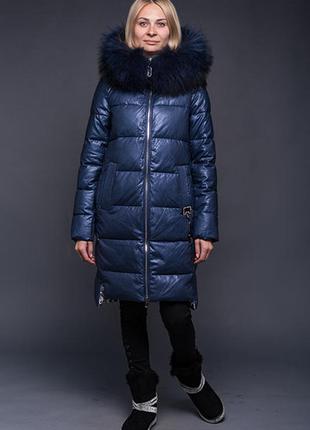 Зимова жіноча куртка zlly 19421 з еко-шкіри з натуральним хутром1 фото