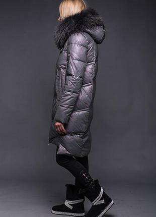Зимова жіноча куртка zlly 19421 з еко-шкіри з натуральним хутром10 фото