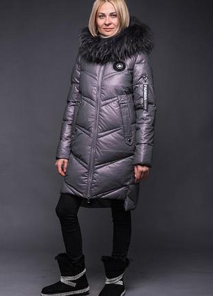 Зимняя женская куртка zlly 19421 из эко-кожи с натуральным мехом2 фото