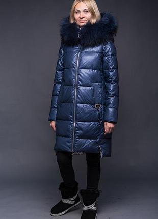 Зимняя женская куртка zlly 19421 из эко-кожи с натуральным мехом10 фото
