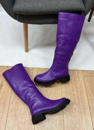 Фиолетовые сапоги дизайнерские alfa 🐺 кожа натуральная2 фото