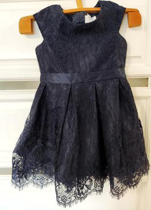 Синее кружевное платье на девочку 98 см