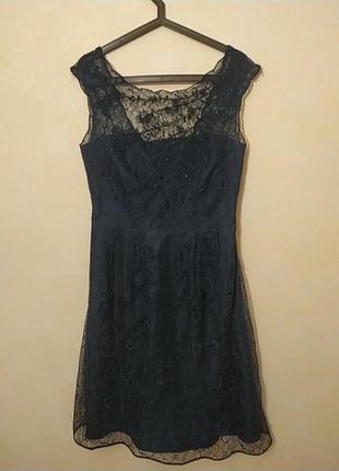 Шикарное нарядное кружевное стильное темное-синие вечернее платье сукня плаття