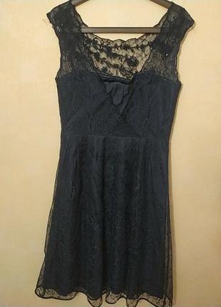 Шикарное нарядное кружевное стильное темное-синие вечернее платье сукня плаття5 фото