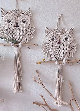 Сова макраме, настенное панно