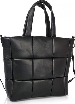 Стильная женская сумка италия шопер кожаная стеганная в клетку